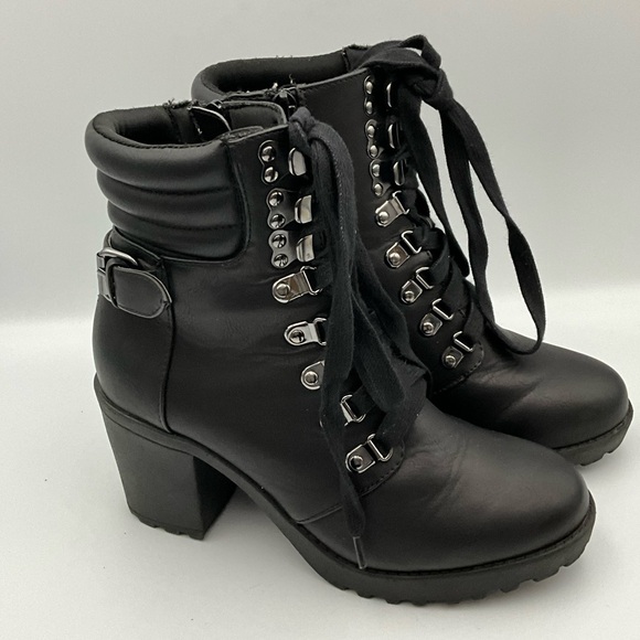 MIA Shoes - MIA Boots Size 8 Black Lace-Up 3” Heeled Combat Style Boots